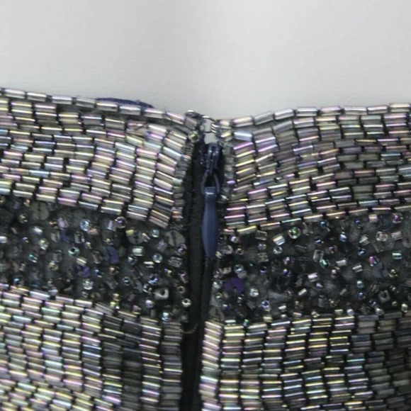 Neil Bieff Blue Gray Beaded Chiffon Corseted Halter Sashed Maxi Dress Size 0 - Picture 4 of 7